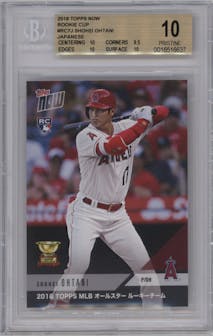 Shohei Ohtani from the 2018 Topps Now set featuring a Japanese parallel graded by Beckett and given an overall grade of 10.