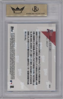 Shohei Ohtani from the 2018 Topps Now set featuring a Japanese parallel graded by Beckett and given an overall grade of 10.