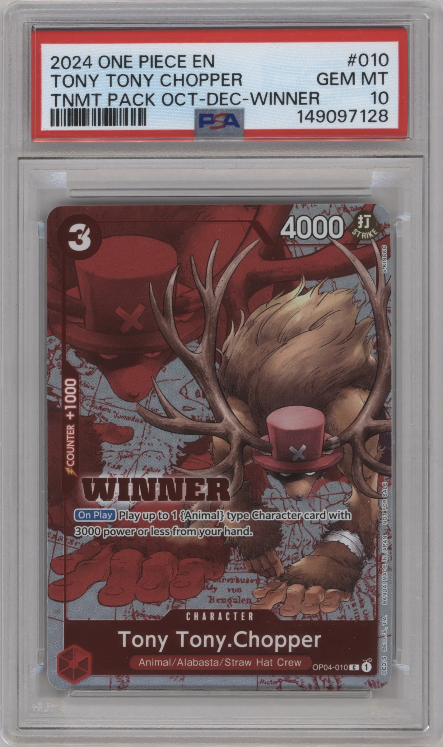 2024 One Piece Tourn.Pack Oct.-Dec. - Winner Tony Tony.Chopper PSA 10