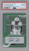 Jahan Dotson from the 2022 Pro Set Metal set featuring a Green Mojo parallel graded by PSA and given an overall grade of 8.