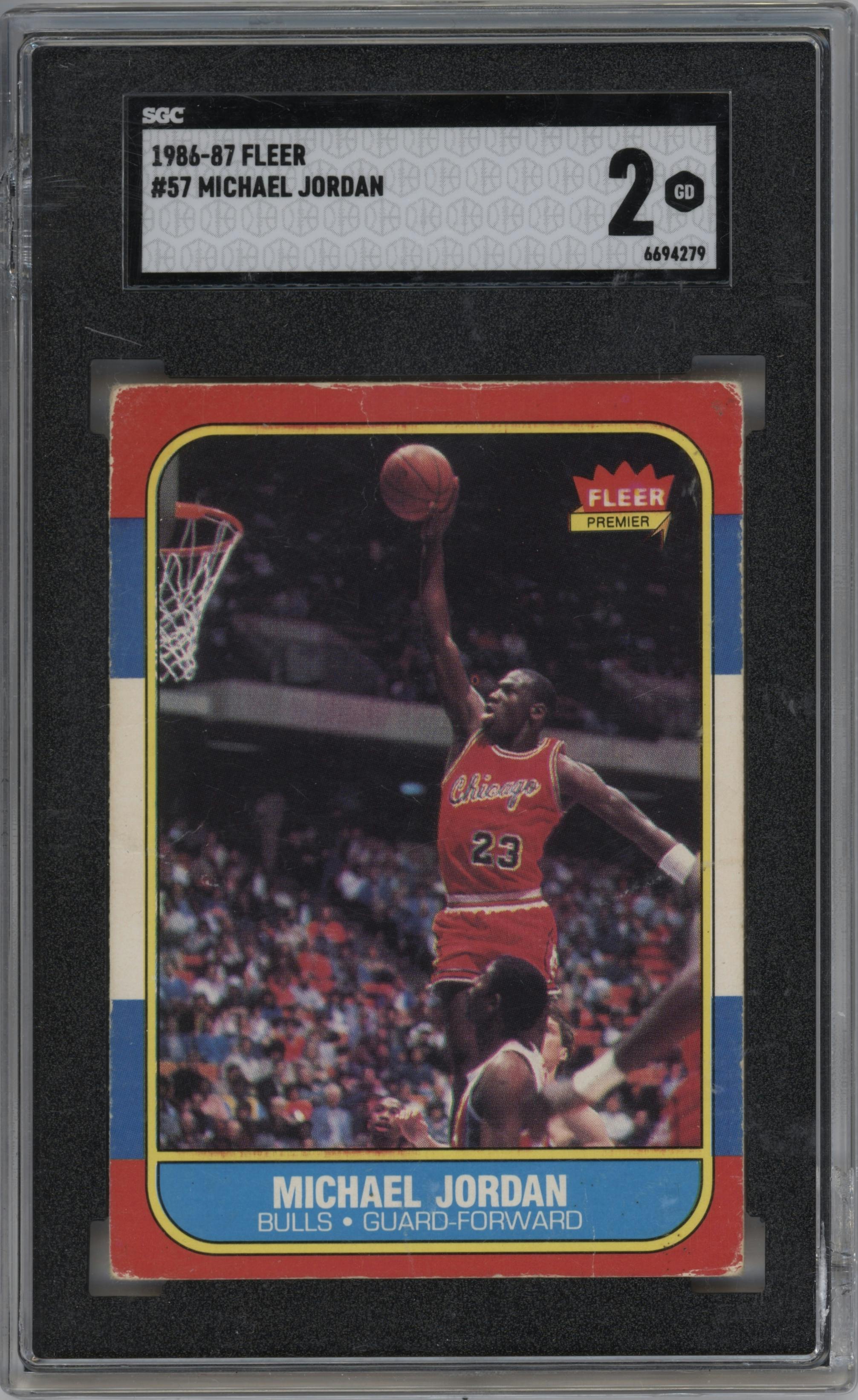 Michael Jordan from the 1986-87 Fleer set graded by SGC and given an overall grade of 2.