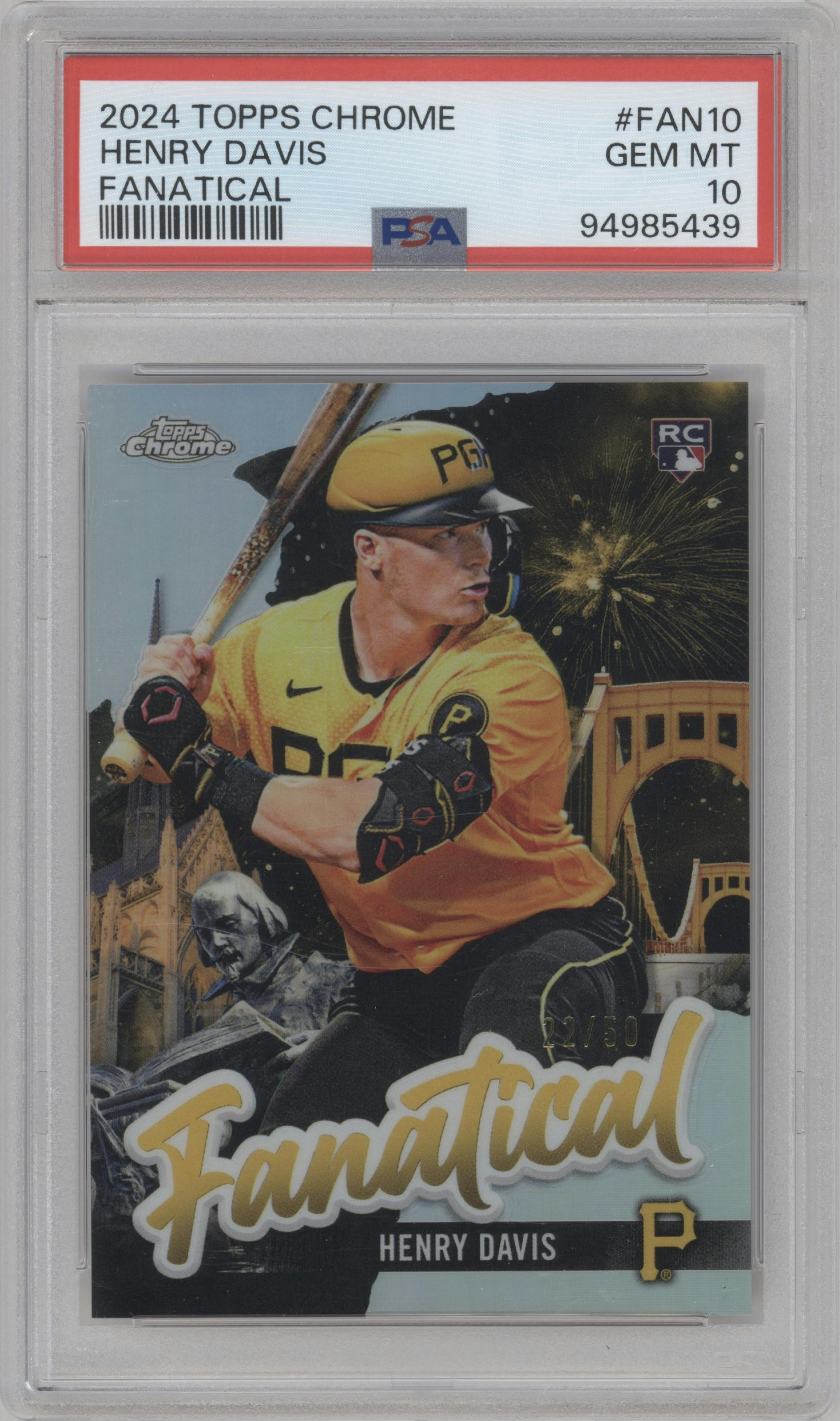 Henry Davis from the 2024 Topps Chrome set graded by PSA and given an overall grade of 10.
