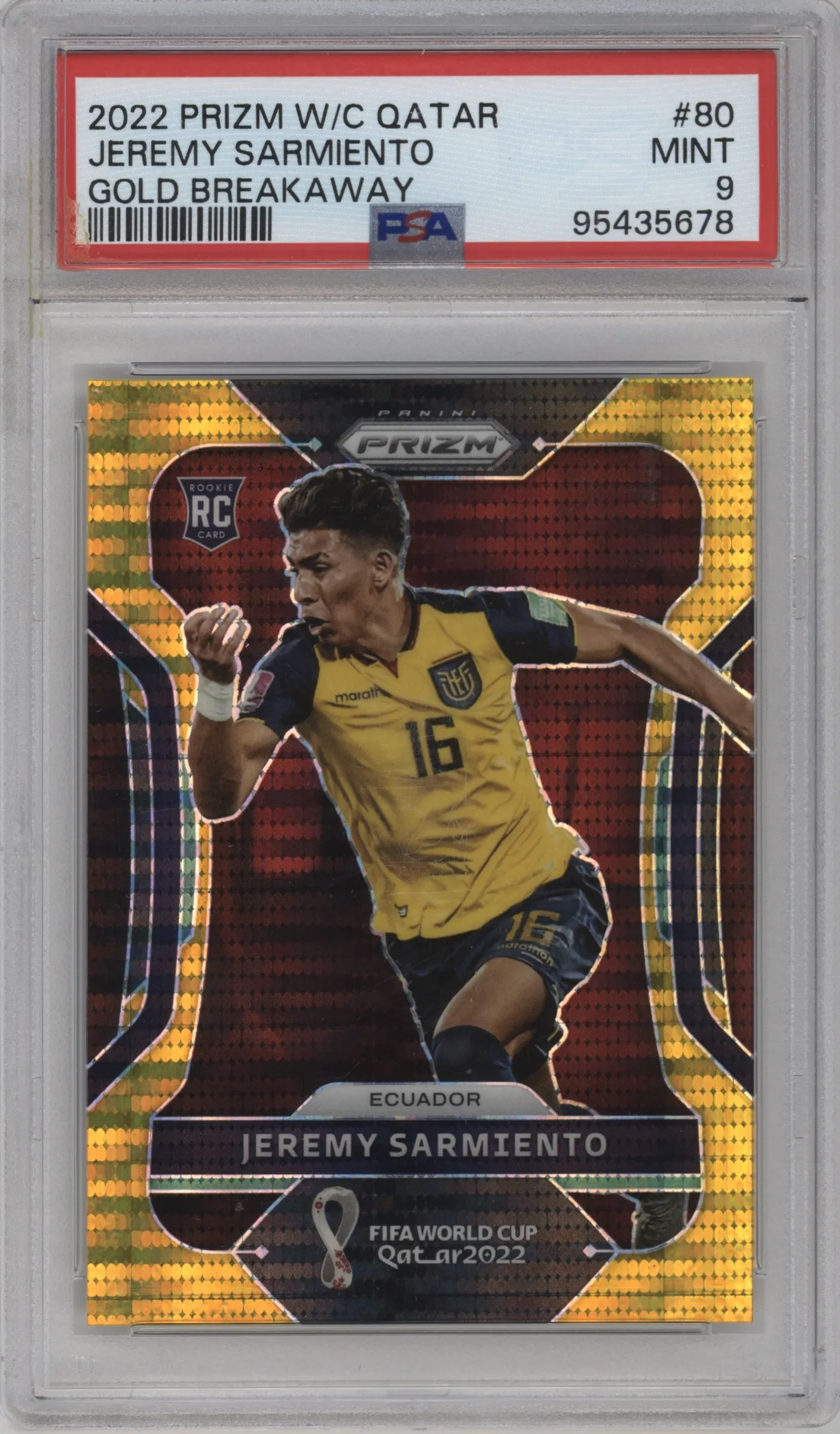 2022 Panini Prizm FIFA WC Qatar Jeremy Sarmiento Breakaway Gold PSA 9