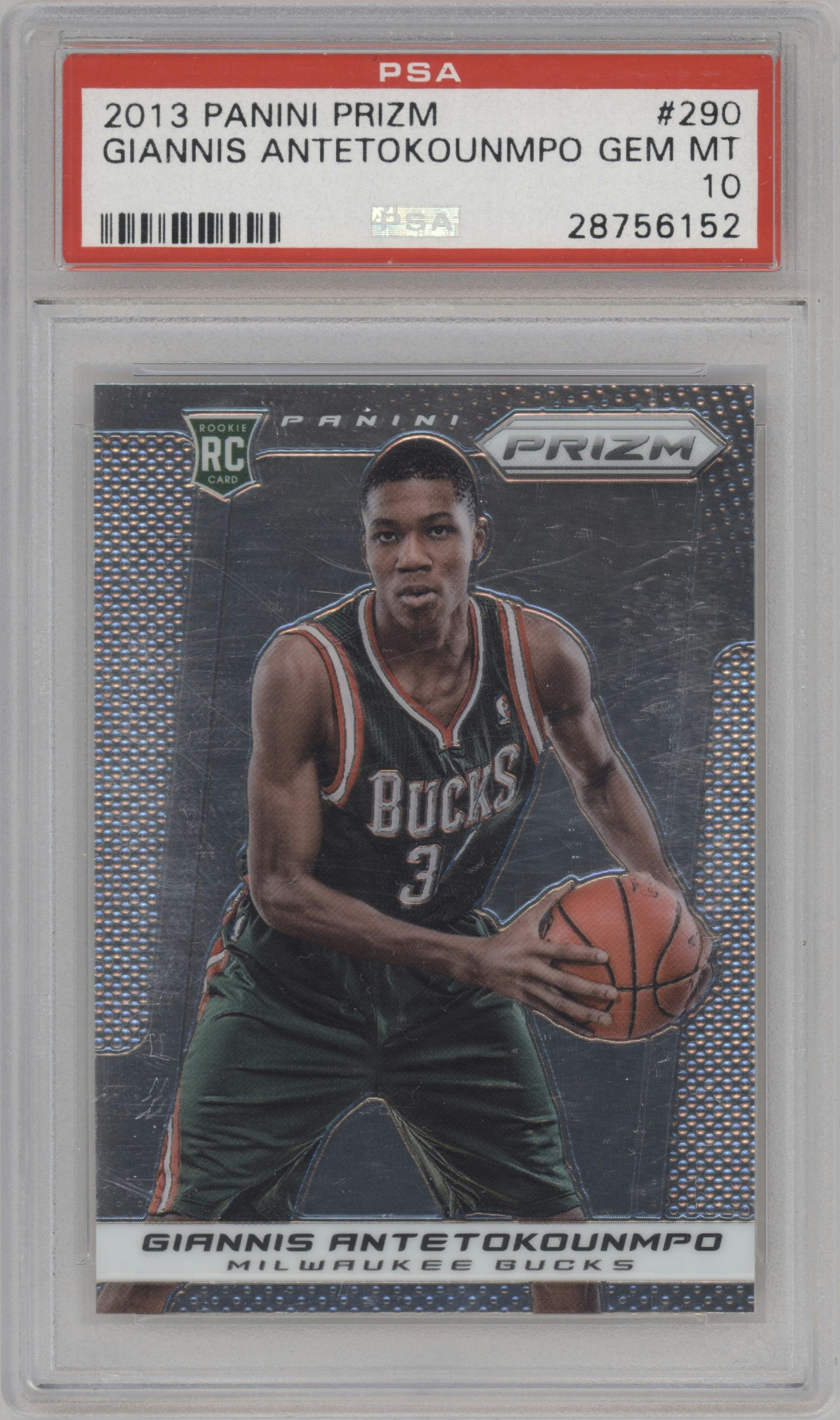 Giannis Antetokounmpo from the 2013-14 Panini Prizm set graded by PSA and given an overall grade of 10.