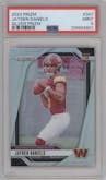 Jayden Daniels from the 2024 Panini Prizm set featuring a Silver Prizm parallel graded by PSA and given an overall grade of 9.