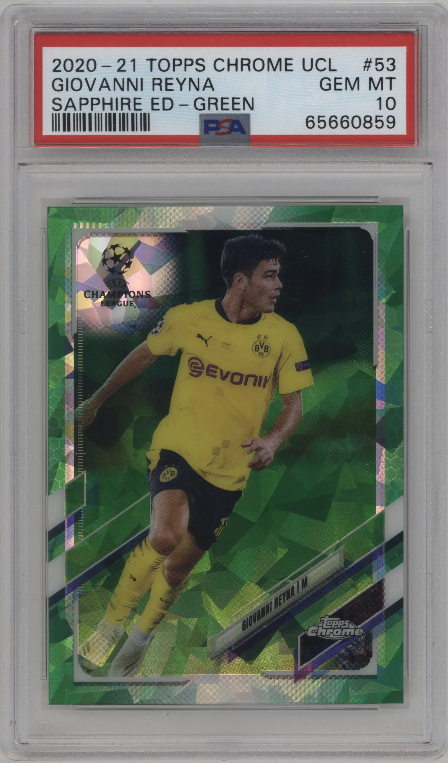 2020 Topps Chrome Sapphire Edition UEFA Champions League Giovanni Reyna Green PSA 10