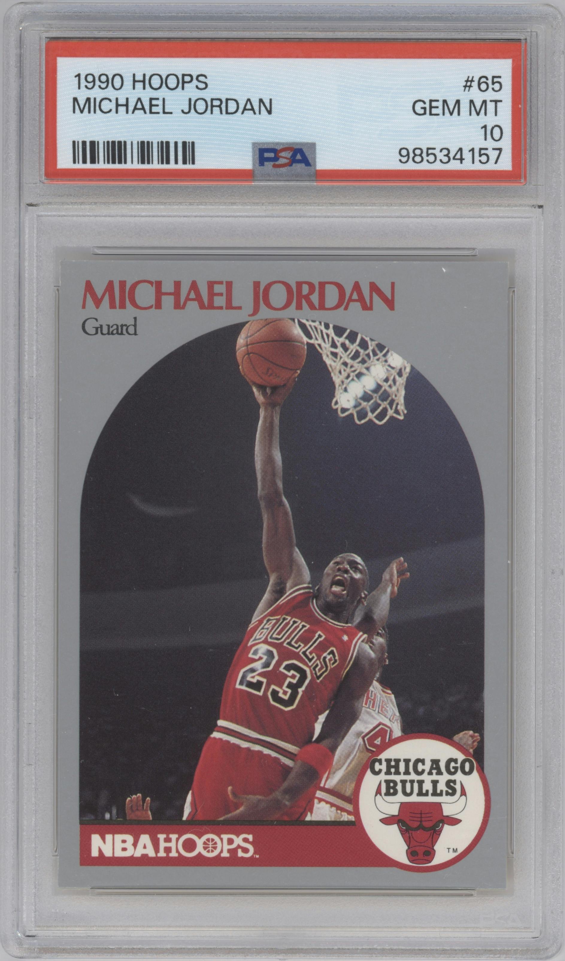 Michael Jordan from the 1990-91 NBA Hoops set graded by PSA and given an overall grade of 10.
