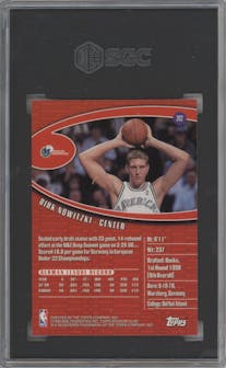 Dirk Nowitzki from the 1998-99 Topps Stadium Club set graded by SGC and given an overall grade of 9.5.