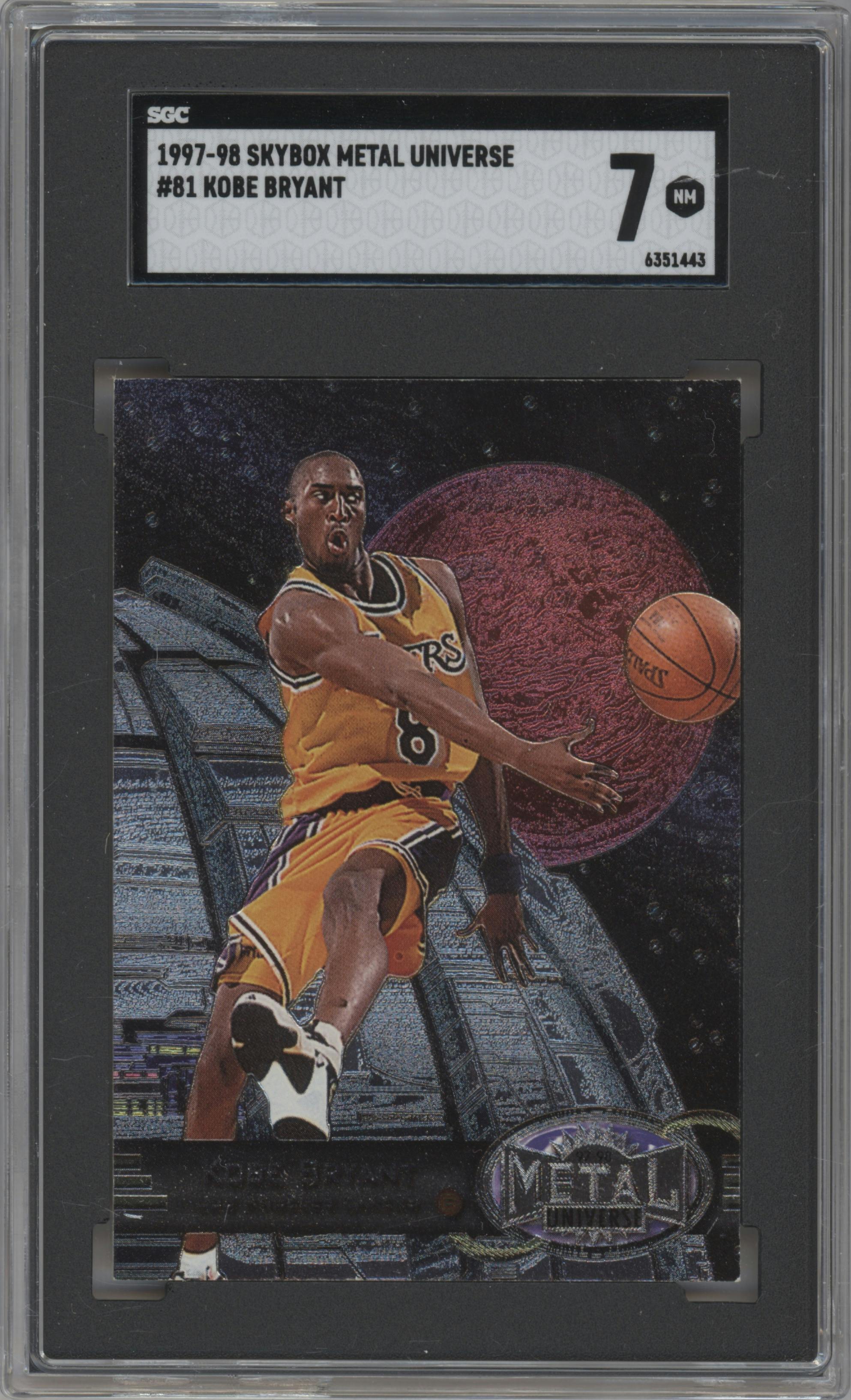 Kobe Bryant from the 1997-98 Metal Universe set graded by SGC and given an overall grade of 7.