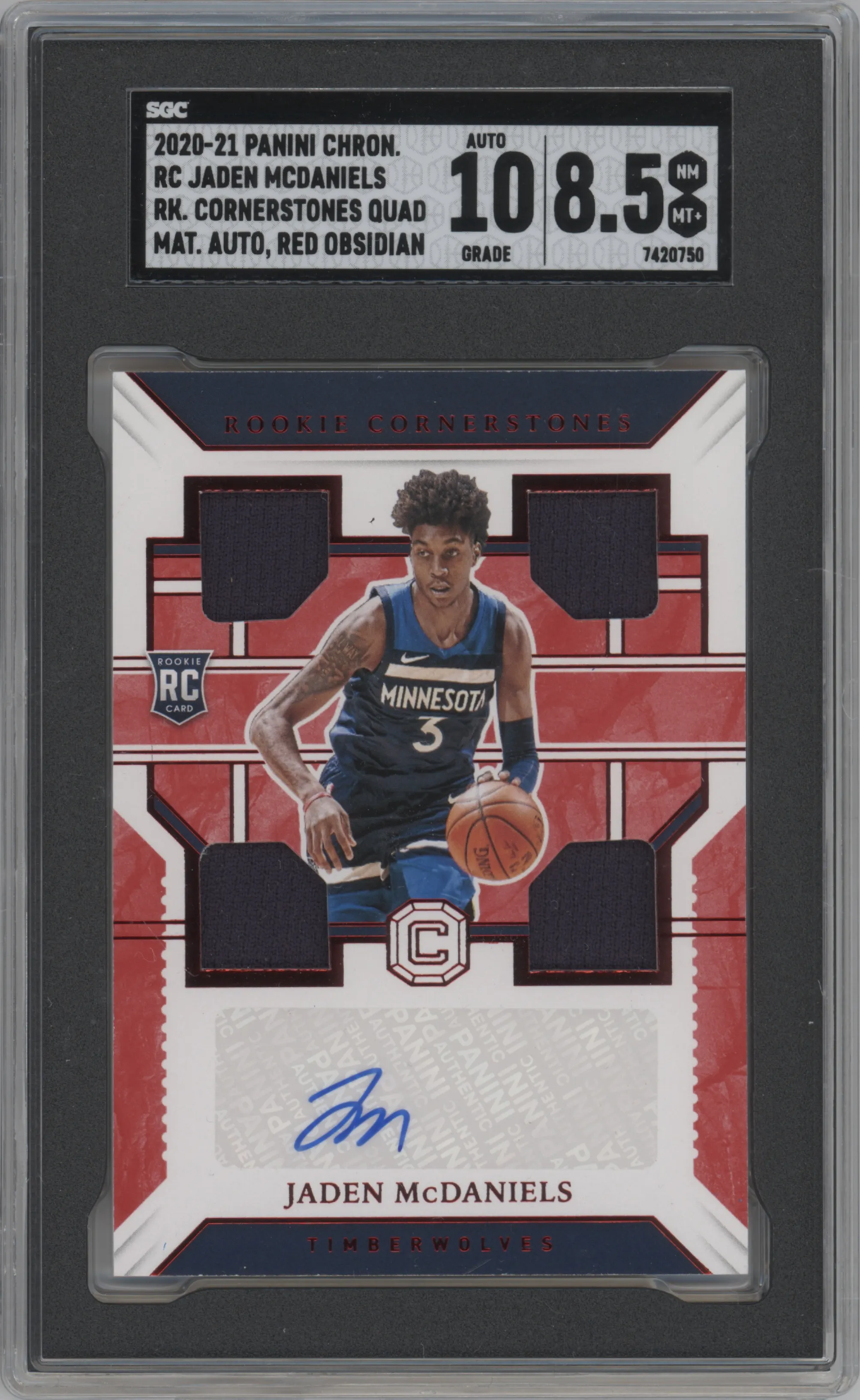 2020 Panini Chronicles Rke.Cornerstones Jaden McDaniels Red Obsidian #RC-JMC SGC 8.5