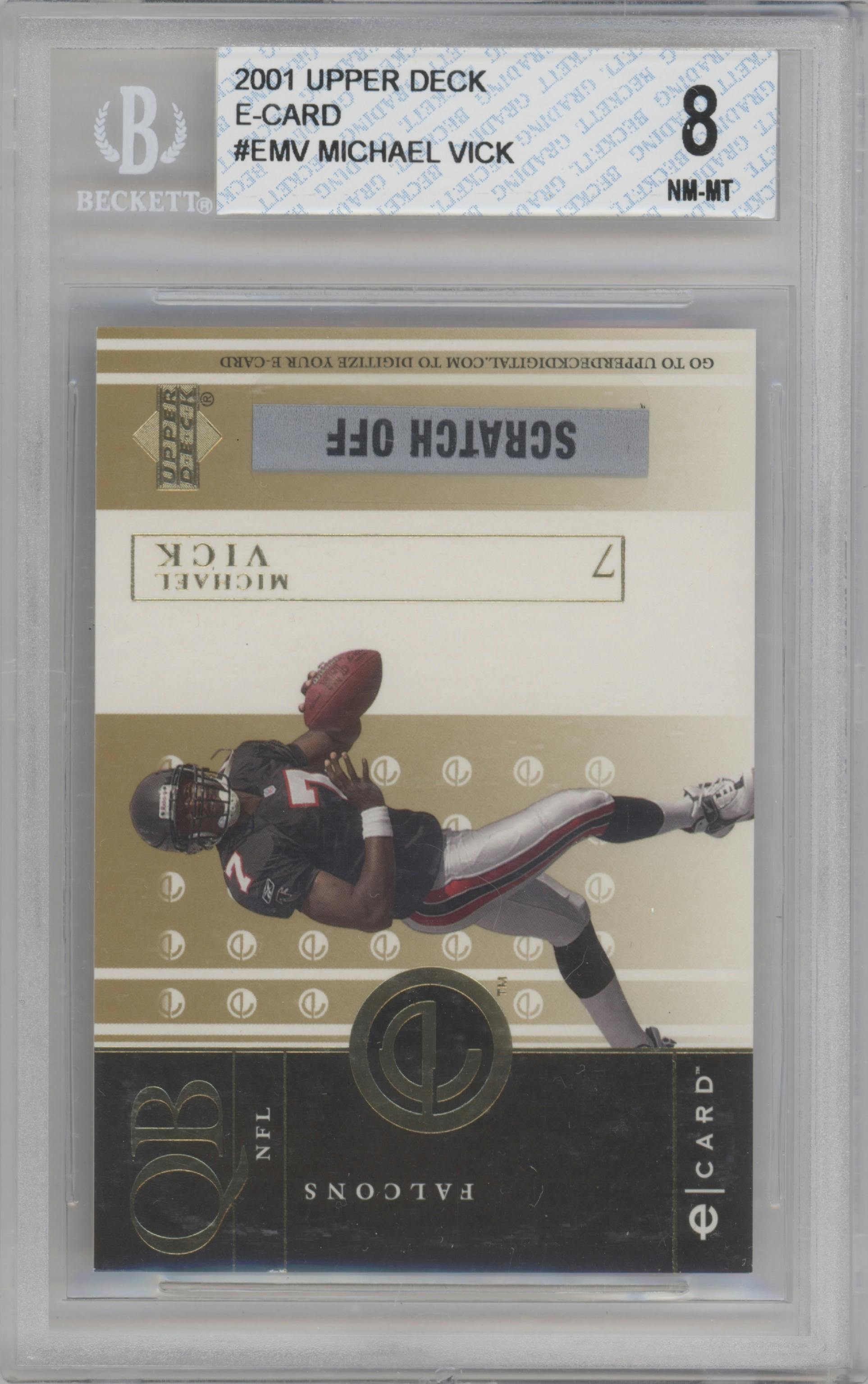 Michael Vick from the 2001 Upper Deck set graded by Beckett and given an overall grade of 8.