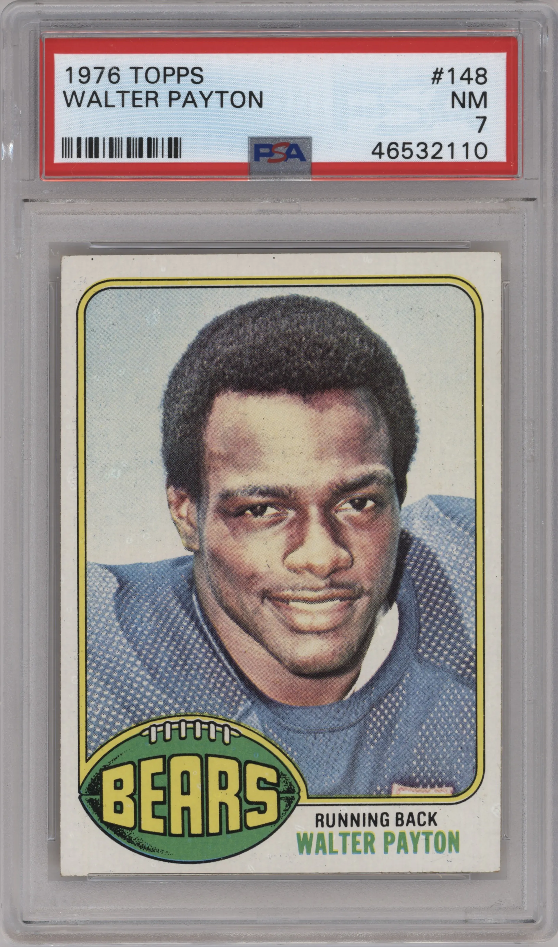 Walter Payton  from the 1976 Topps set graded by PSA and given an overall grade of 7.