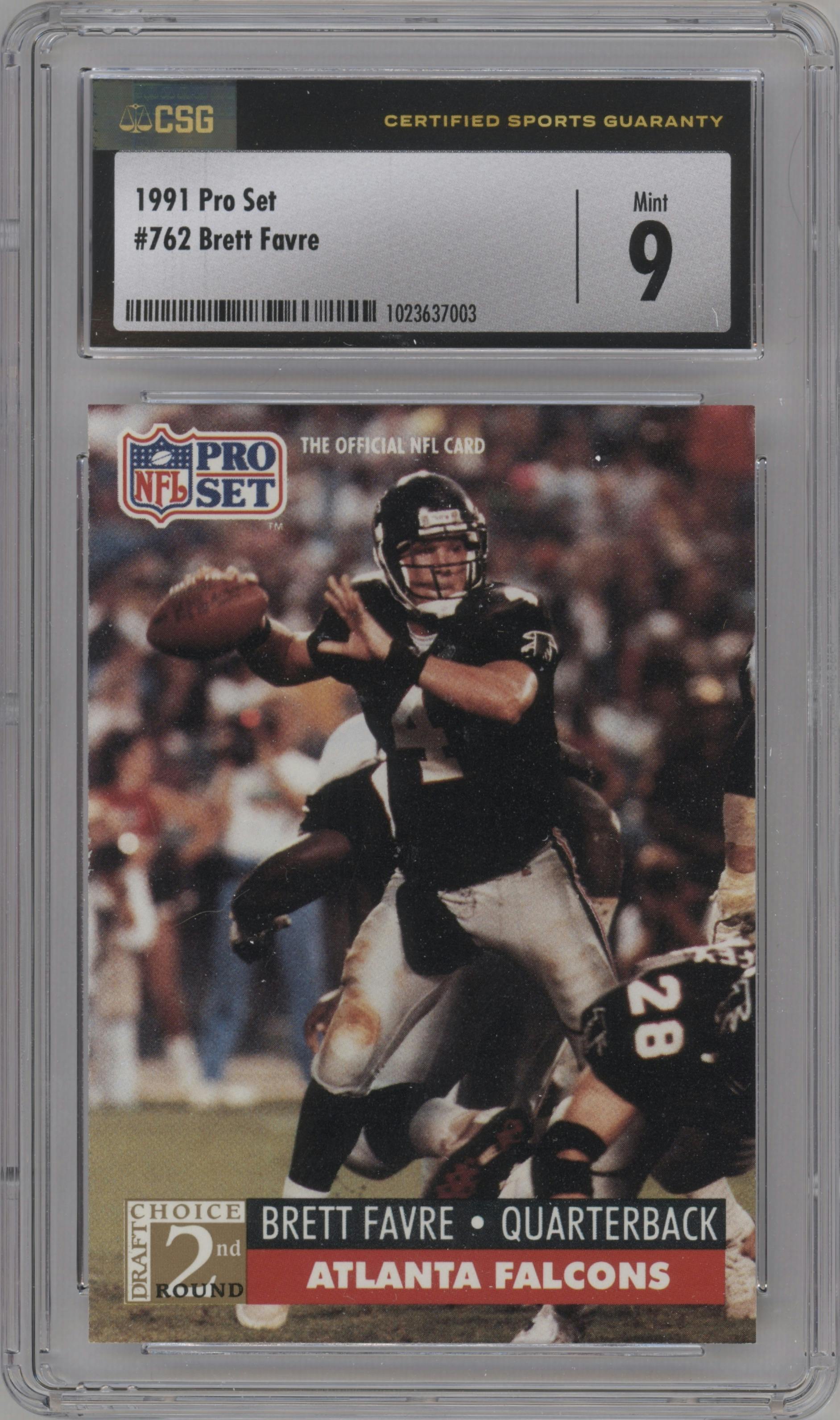 Brett Favre from the 1991 Pro Set set graded by CSG and given an overall grade of 9.
