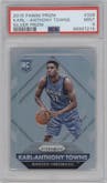 Karl-Anthony Towns from the 2015-16 Panini Prizm  set featuring a Silver Prizm parallel graded by PSA and given an overall grade of 9.