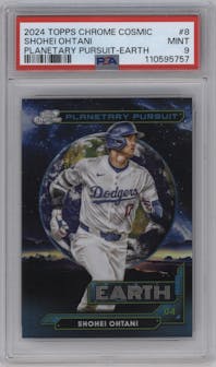 Shohei Ohtani from the 2024 Topps Cosmic Chrome set graded by PSA and given an overall grade of 9.