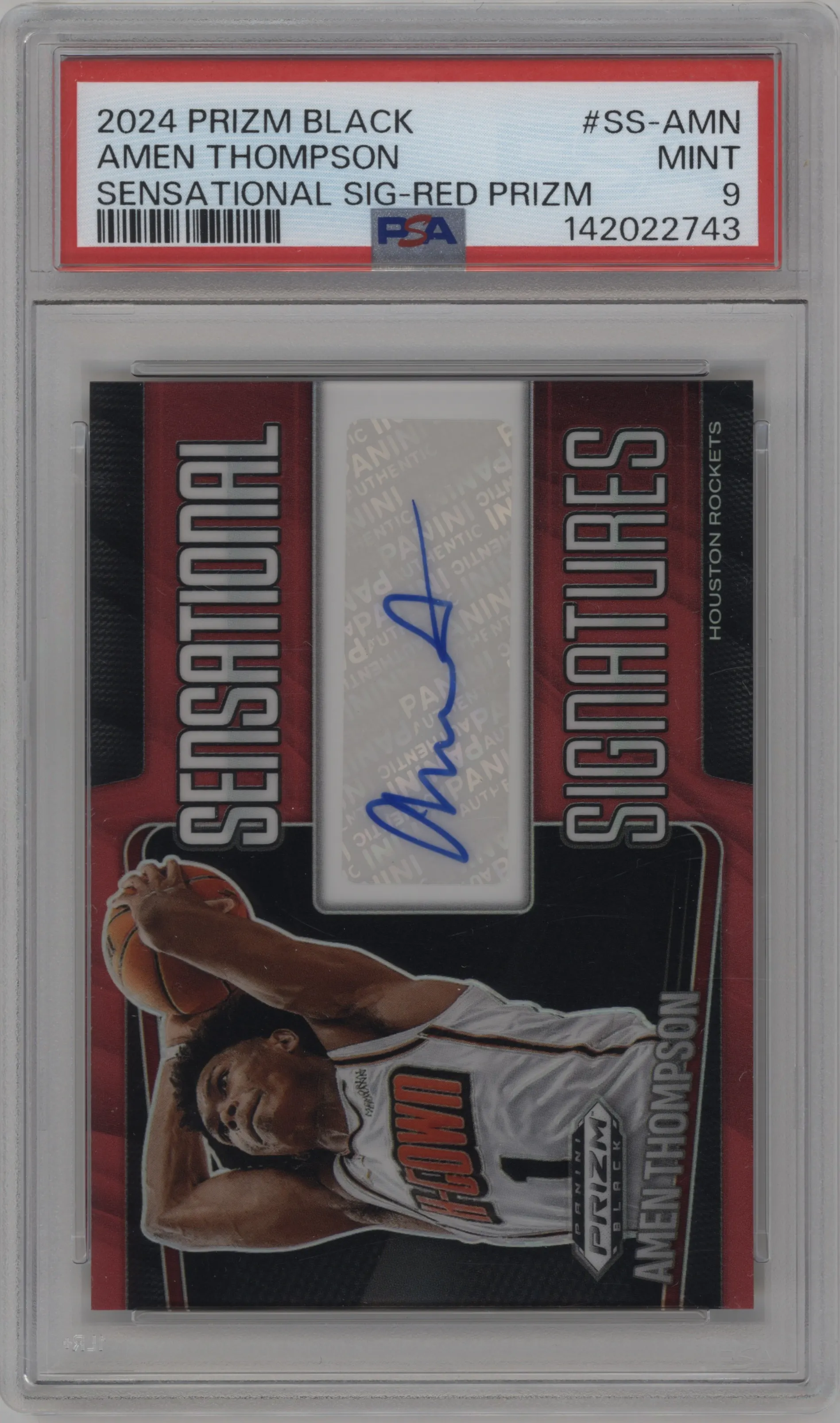 2024 Panini Prizm Black Sensational Sig. Amen Thompson Red Prizm PSA 9
