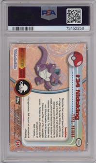 Nidoking from the 1999 Pokemon set featuring a Foil parallel graded by PSA and given an overall grade of 10.