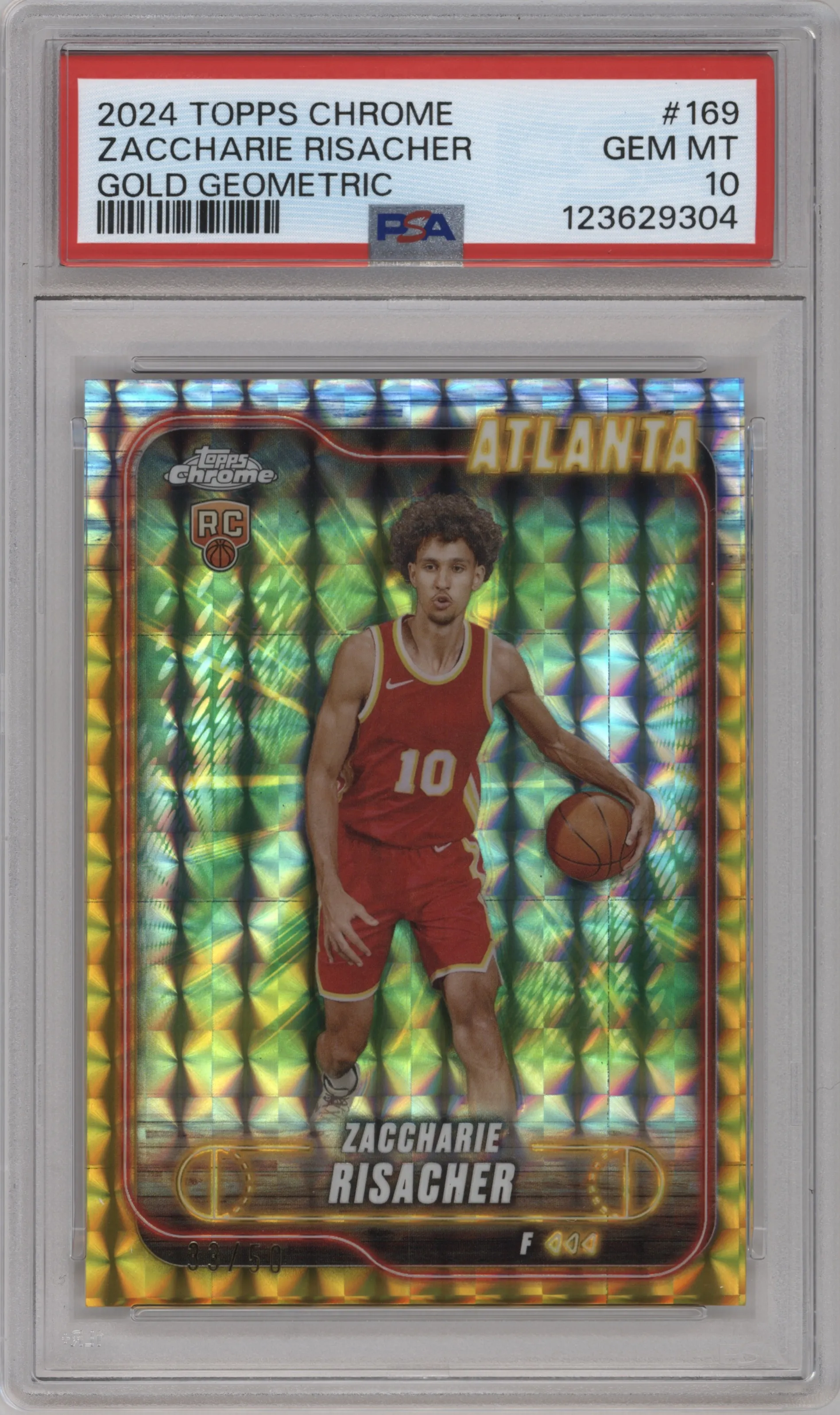 2024 Topps Chrome Zaccharie Risacher Gold Geometric Refractor PSA 10