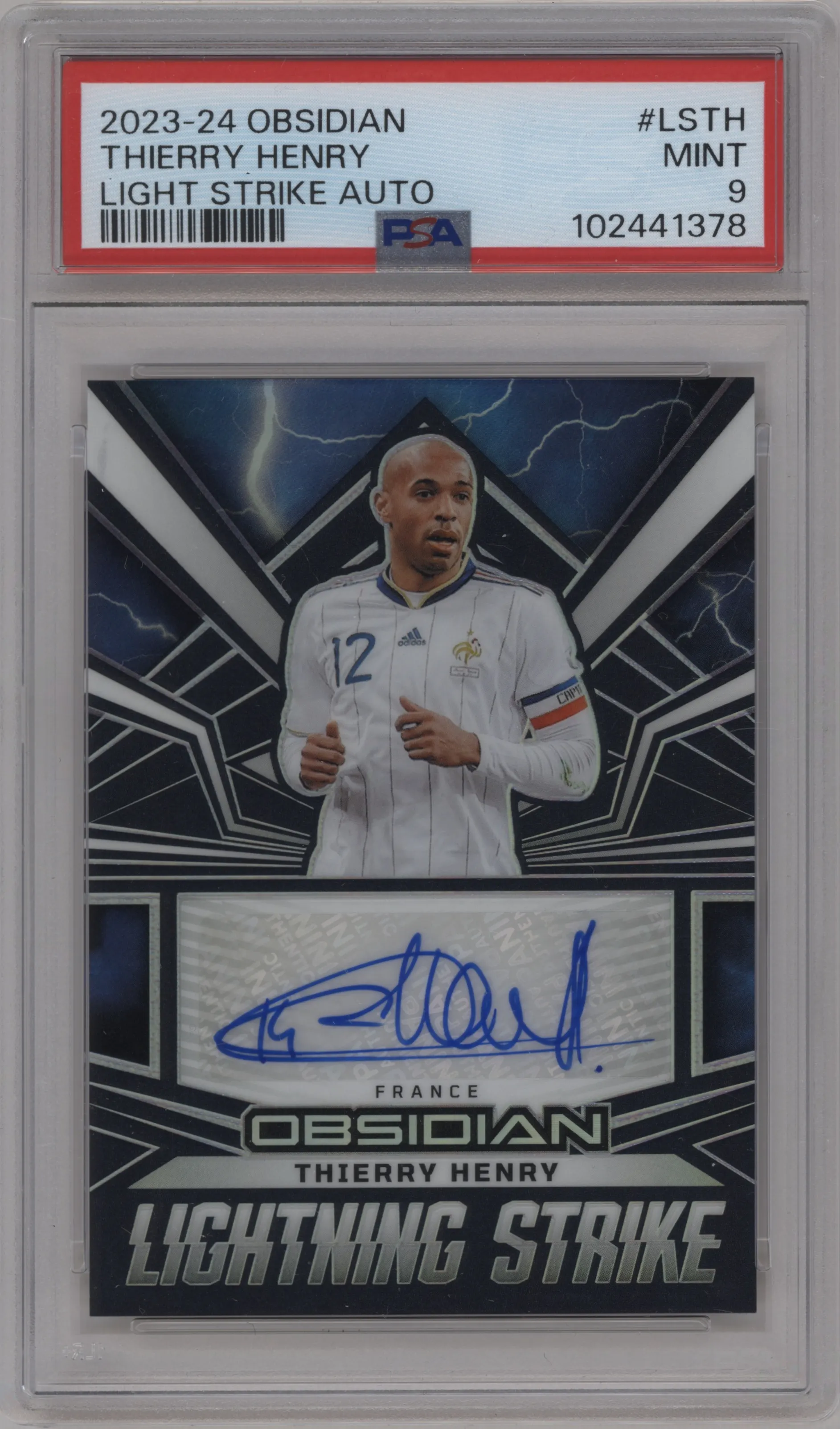 2023 Panini Obsidian Lightning Strike Auto Thierry Henry #LS-TH PSA 9