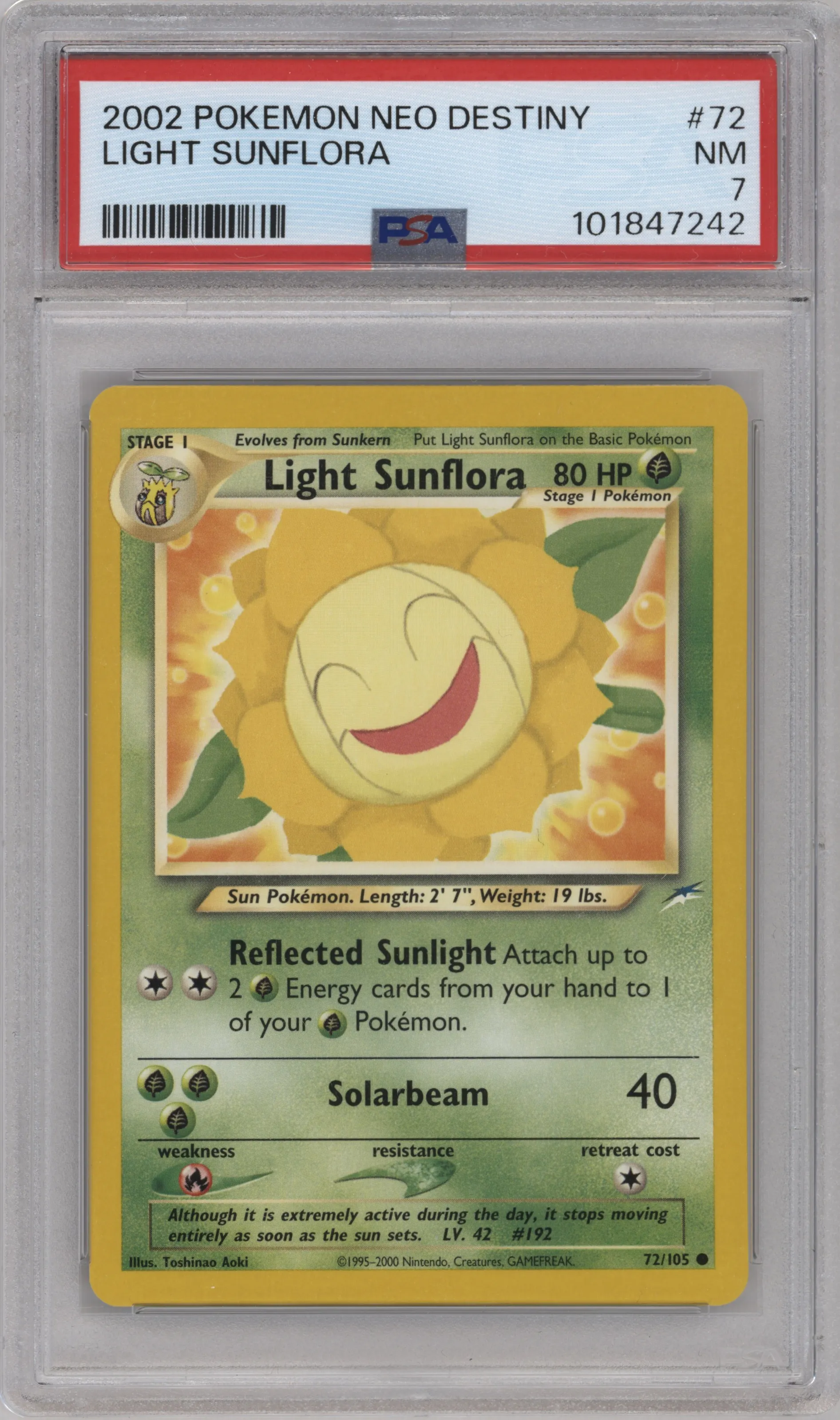 2002 Pokemon Neo Genesis Neo Destiny Light Sunflora #72 PSA 7