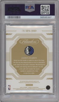 Jaden Hardy from the 2022-23 Panini Flawless set featuring a Emerald parallel graded by PSA and given an overall grade of 9.
