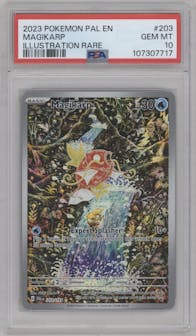 Magikarp from the 2023 Pokemon SV set graded by PSA and given an overall grade of 10.