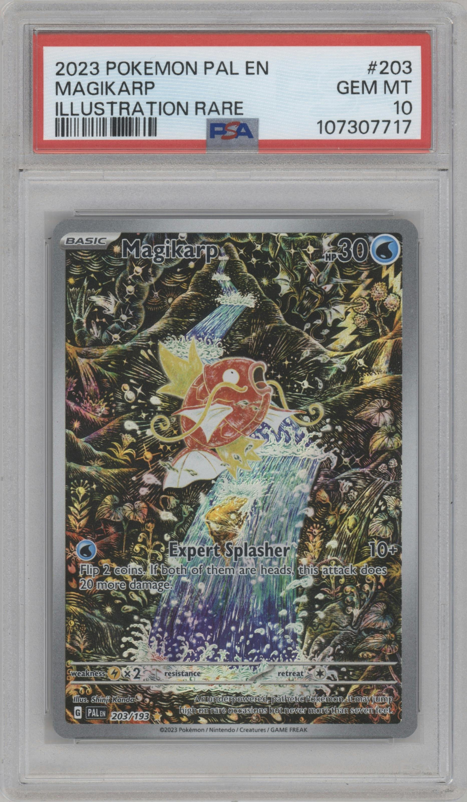 Magikarp from the 2023 Pokemon SV set graded by PSA and given an overall grade of 10.