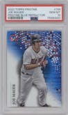 Joe Mauer from the 2022 Topps Pristine set featuring a Blue Pristine Refractor parallel graded by PSA and given an overall grade of 10.