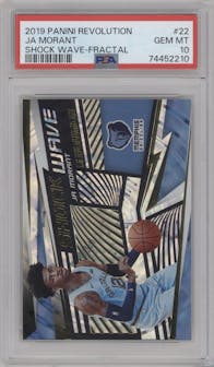 Ja Morant from the 2019-20 Panini Revolution set featuring a Fractal parallel graded by PSA and given an overall grade of 10.
