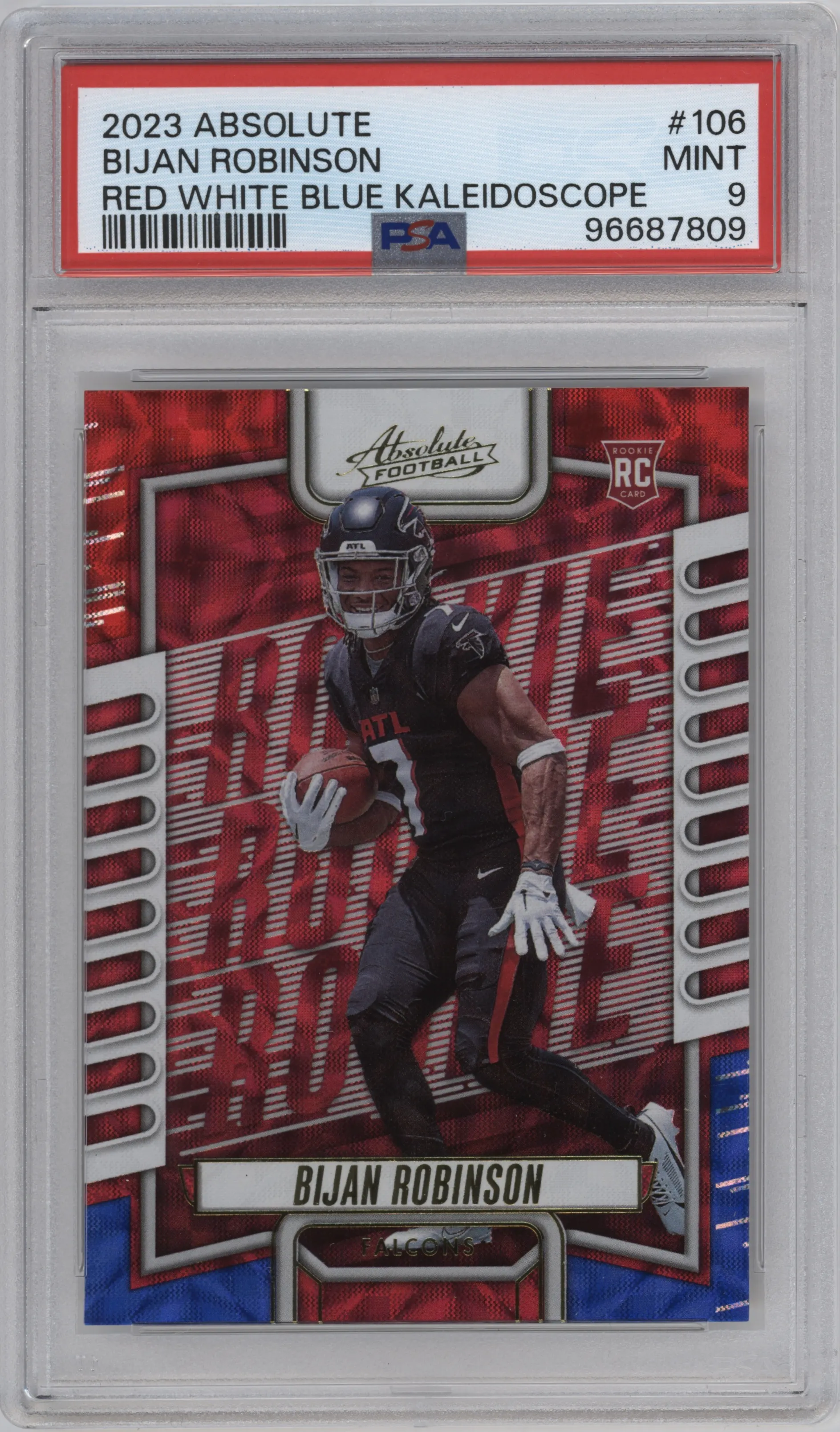 2023 Panini Absolute Bijan Robinson Red White and Blue Kaleidoscope #106 PSA 9