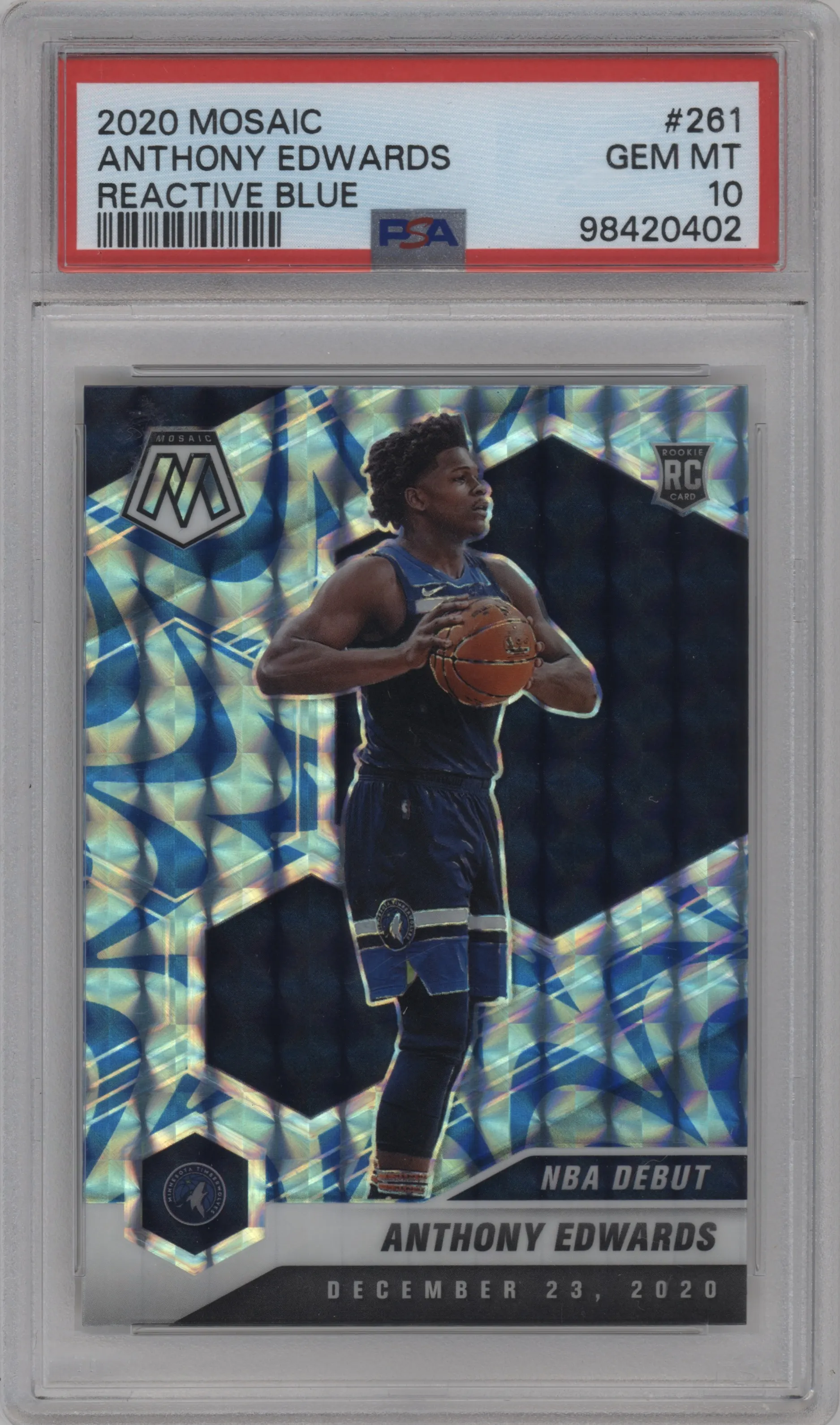 2020 Panini Mosaic Anthony Edwards Reactive Blue #261 PSA 10
