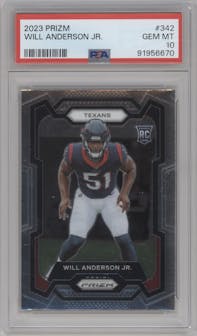 Will Anderson Jr. from the 2023 Panini Prizm set graded by PSA and given an overall grade of 10.