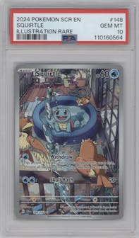 Squirtle from the 2024 Pokemon SV set graded by PSA and given an overall grade of 10.