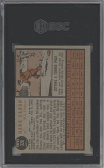 Hank Aaron from the 1962 Topps set graded by SGC and given an overall grade of 5.