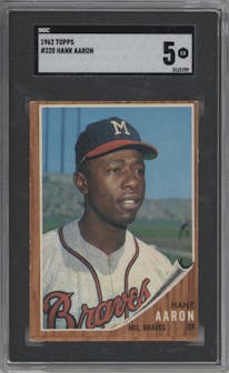 Hank Aaron from the 1962 Topps set graded by SGC and given an overall grade of 5.