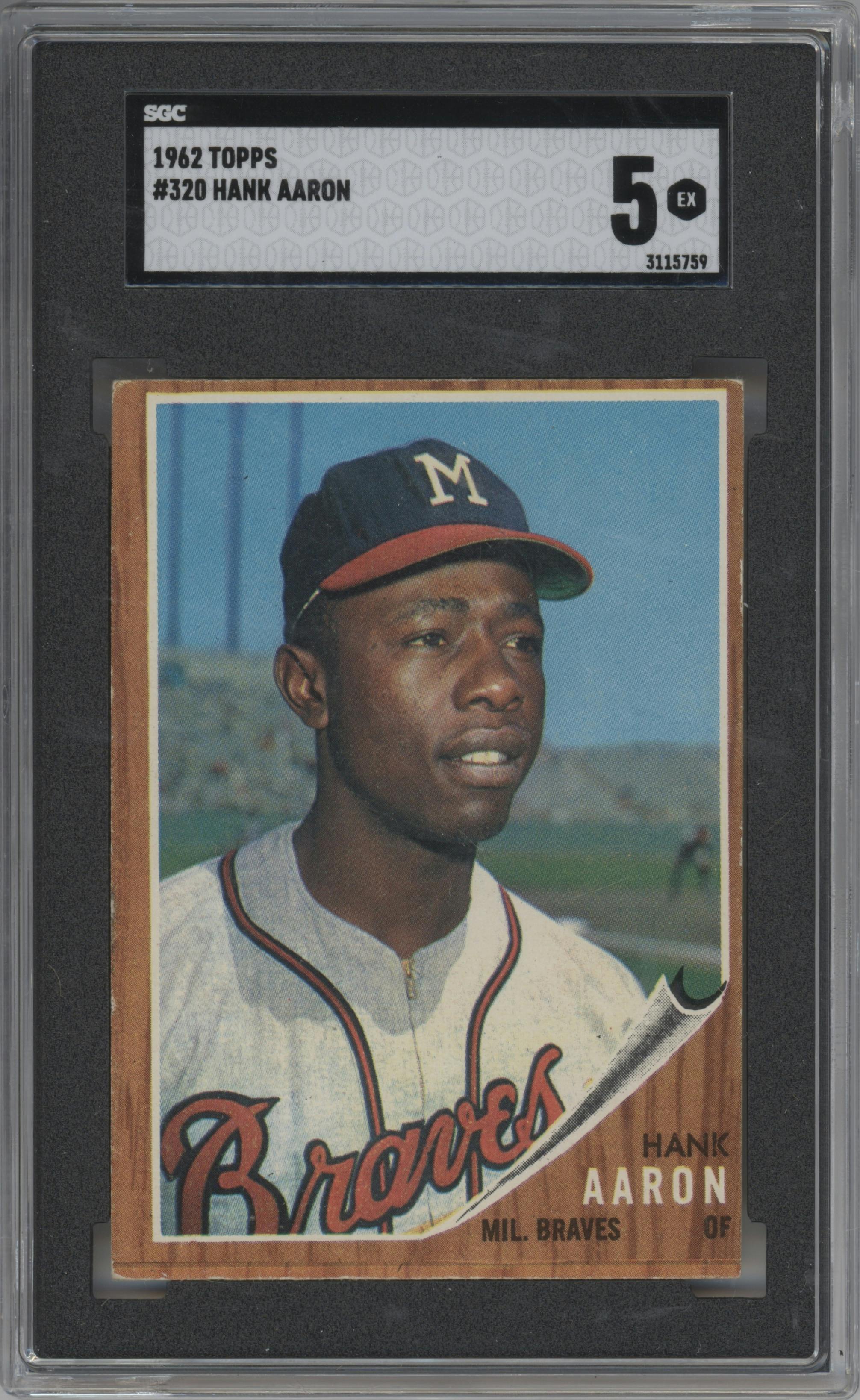 Hank Aaron from the 1962 Topps set graded by SGC and given an overall grade of 5.