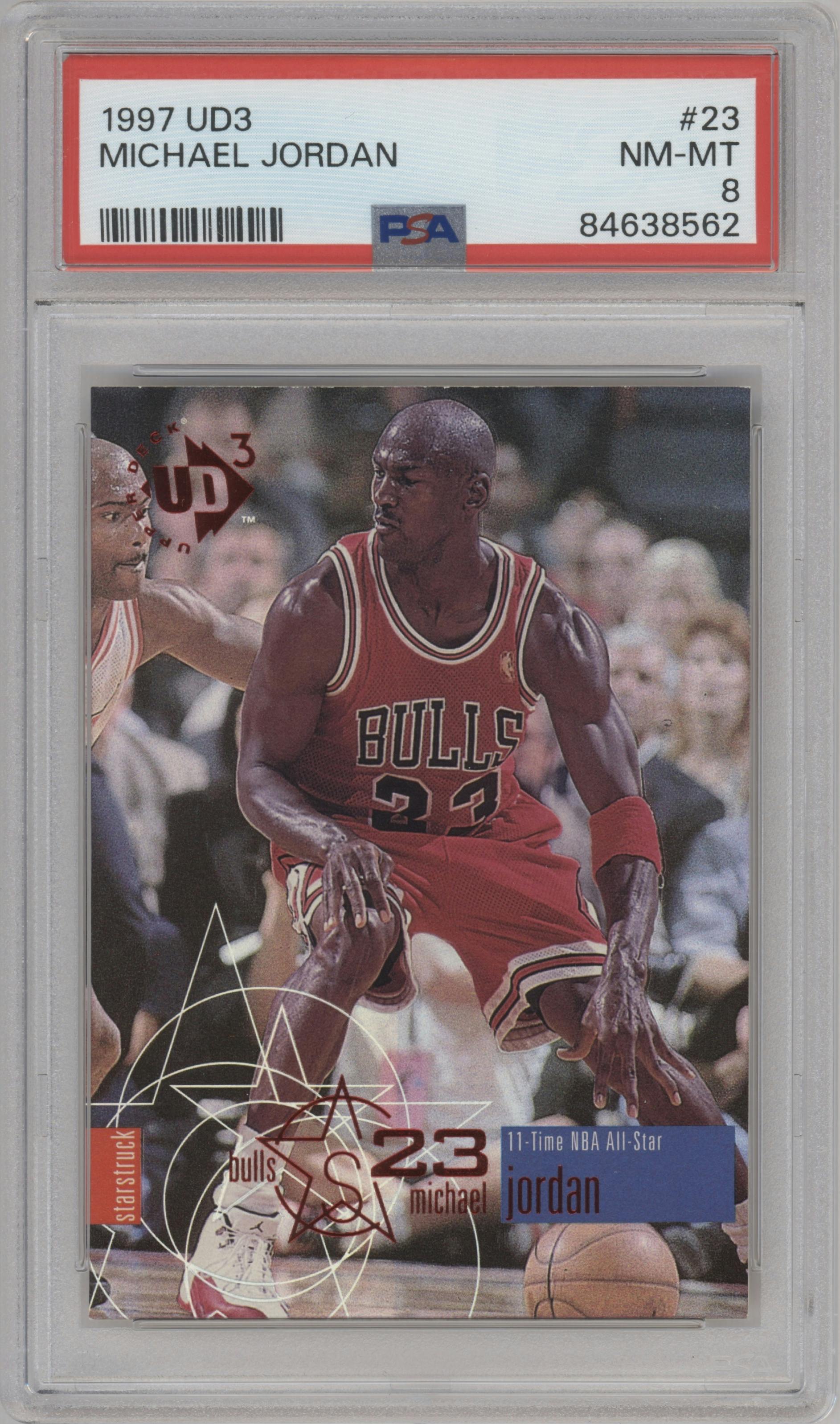 Michael Jordan from the 1997-98 Upper Deck UD3 set graded by PSA and given an overall grade of 8.