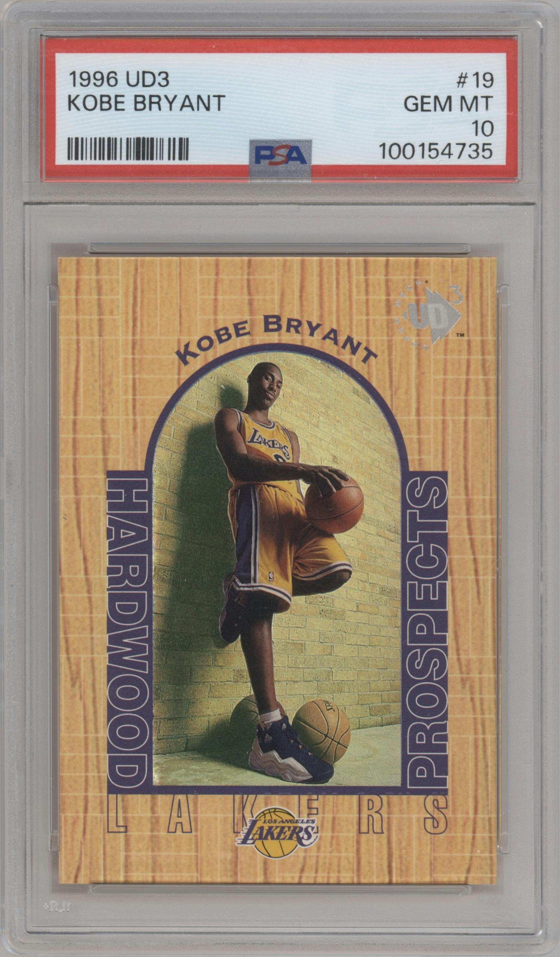 Kobe Bryant from the 1996-97 Upper Deck UD3 set graded by PSA and given an overall grade of 10.
