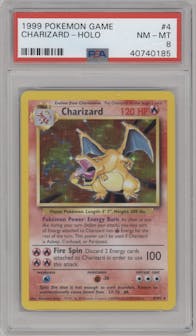 Charizard from the 1999 Pokemon set graded by PSA and given an overall grade of 8.