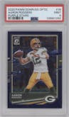 Aaron Rodgers from the 2020 Panini Donruss Optic set featuring a Purple Stars parallel graded by PSA and given an overall grade of 9.