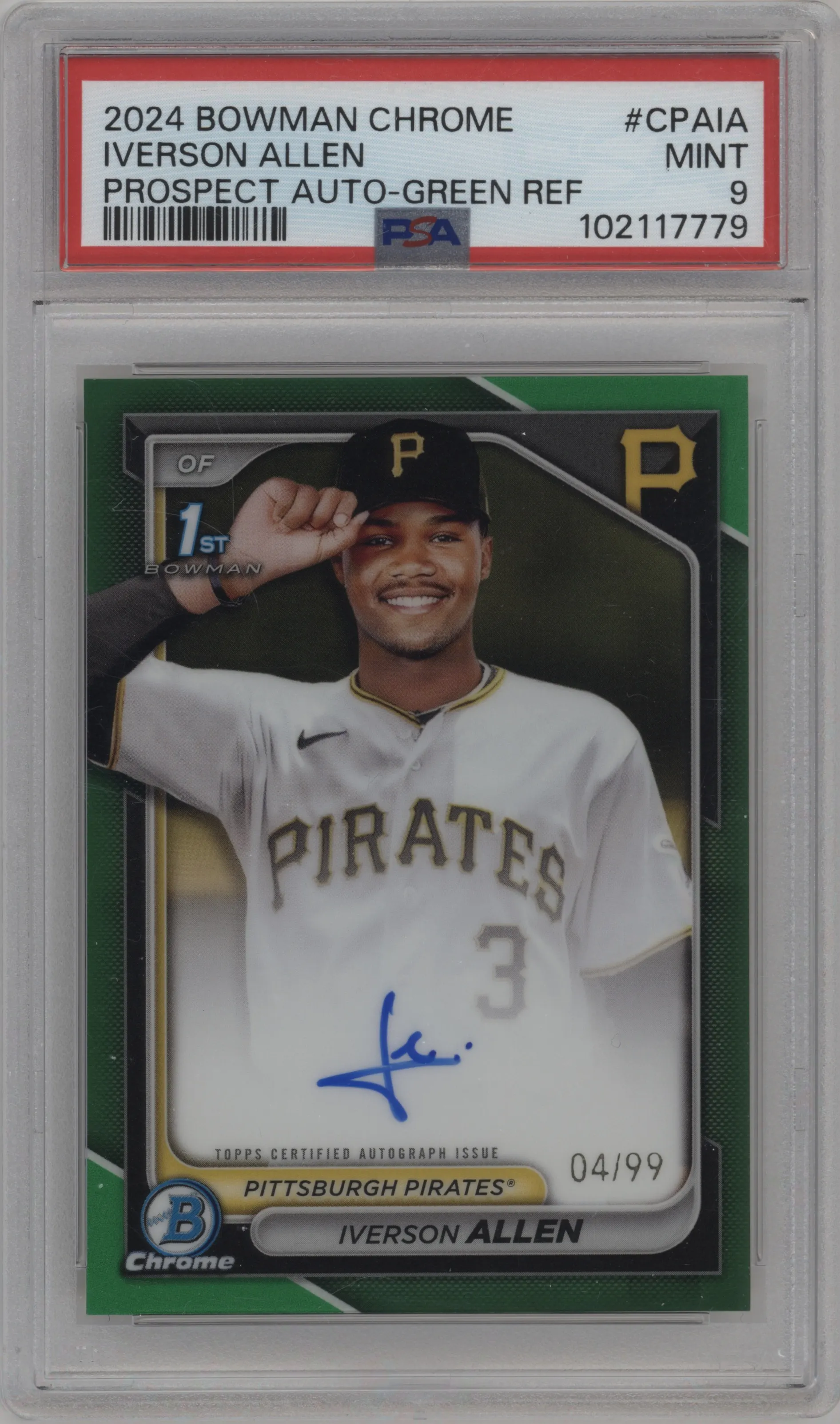 2024 Bowman Chrome Chr.Pros.Auto Iverson Allen Green Refractor PSA 9