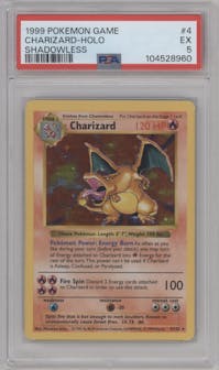 Charizard from the 1999 Pokemon set graded by PSA and given an overall grade of 5.