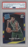 Jayson Tatum from the 2017-18 Panini Donruss Optic set featuring a Red/Yellow  parallel graded by PSA and given an overall grade of 10.