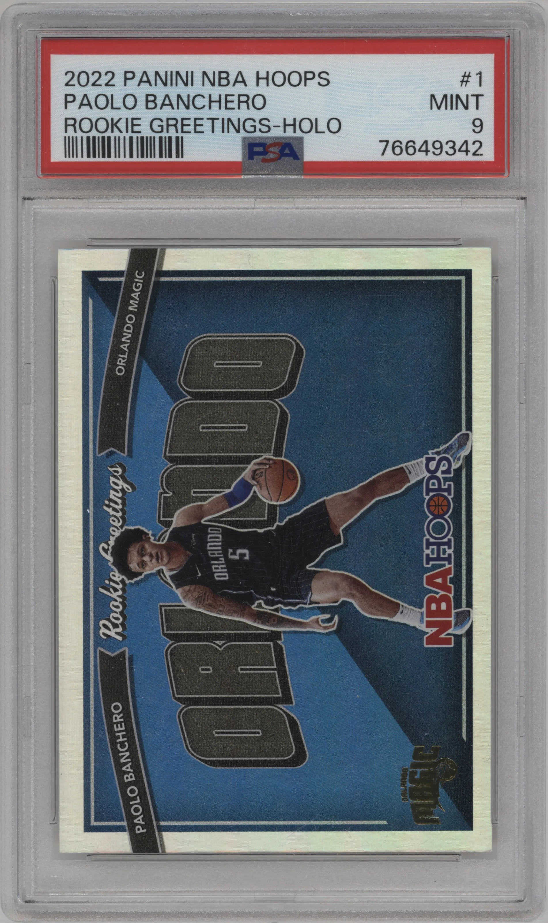 2022 Panini NBA Hoops Rke.Greetings Paolo Banchero Holo #1 PSA 9