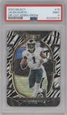 Jalen Hurts from the 2022 Panini Select set featuring a Die-Cut Zebra parallel graded by PSA and given an overall grade of 9.