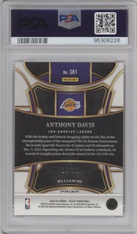 Anthony Davis from the 2023-24 Panini Select  set featuring a Gold Flash parallel graded by PSA and given an overall grade of 9.