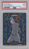 Bryce Harper from the 2022 Panini Prizm set featuring a Blue Donut Circles parallel graded by PSA and given an overall grade of 9.