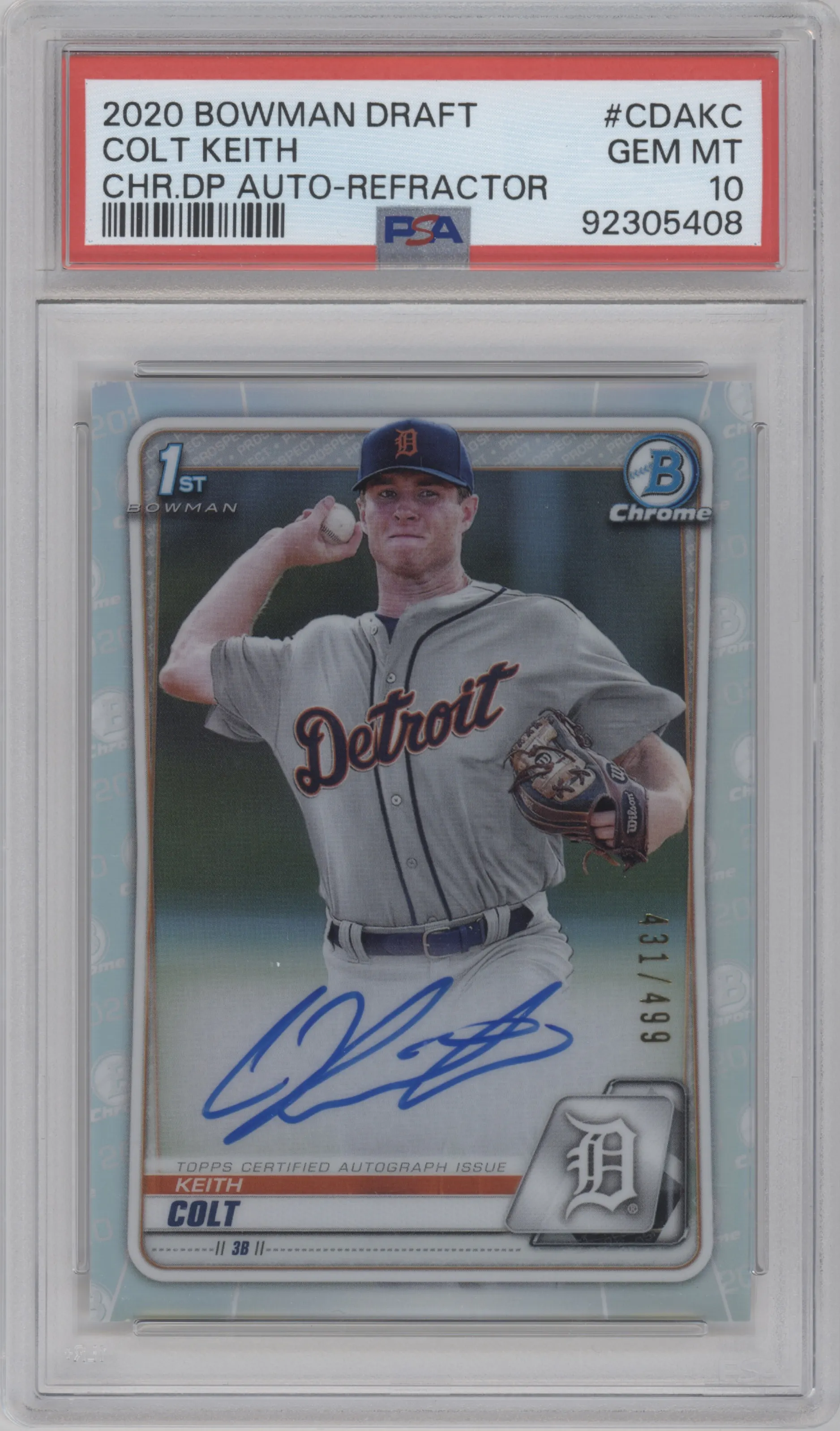2020 Bowman Draft Chr.DP Auto Keith Colt Refractor PSA 10