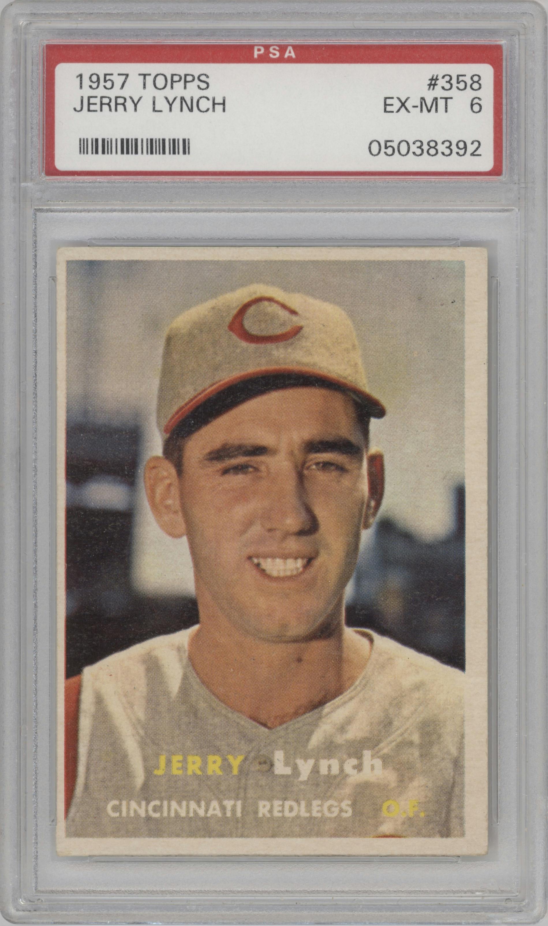 Jerry Lynch from the 1957 Topps set graded by PSA and given an overall grade of 6.