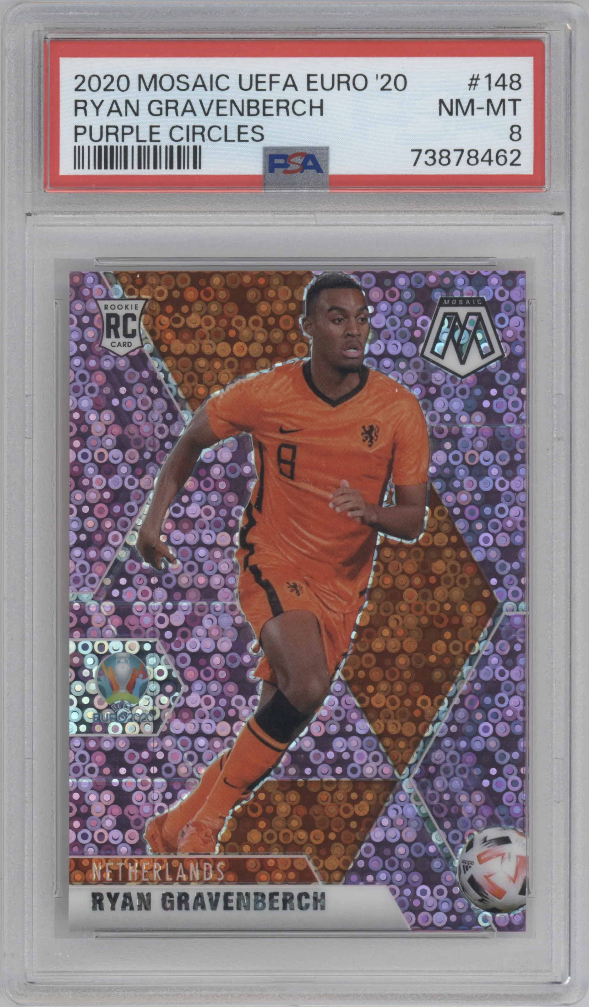 2020 Mosaic UEFA Euro 2020 Ryan Gravenberch Circles Purple PSA 8